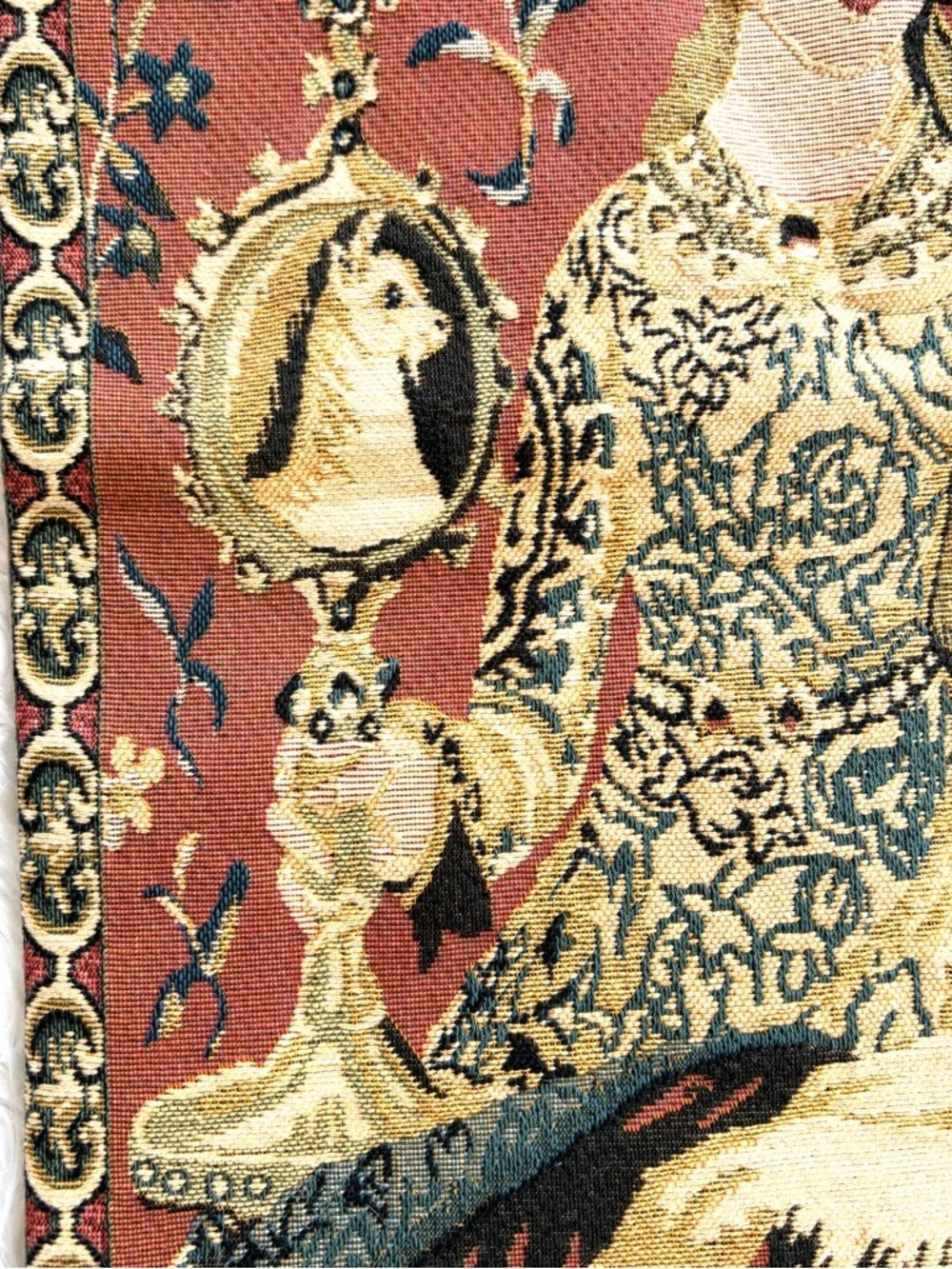 Vintage Lady and Unicorn Belgian Hanging Woven Wall Tapestry 24”x18” Cotton
